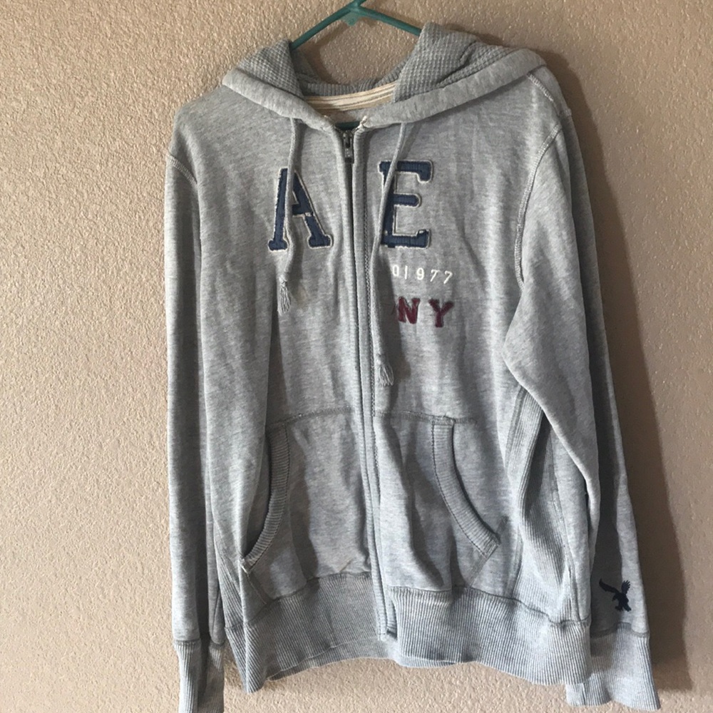 Grey American Eagle zip-up with embroidering